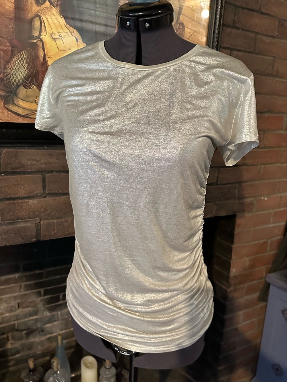 Ralph Lauren silver ruched t shirt metallic M